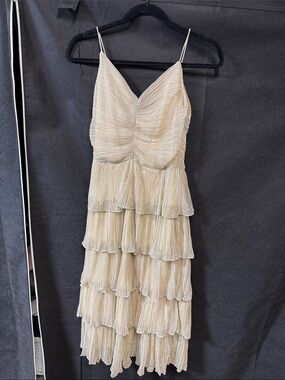 Tiered gold and Cream Spaghetti-Strap Dress